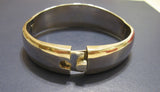 SS Sterling Silver heavy hinged bangle with a mosaic inlay stone design