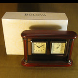 Bulova Mantle Table Clock and Thermometer B2296 Dark wood finish NIB