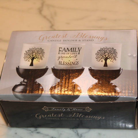 3 PIECE CANDLE HOLDER STANDS GREATEST BLESSING FROM FAMILY AND HOME
