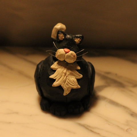 Blossom Bucket Cat Figurine - black and white 3 1/2" tall