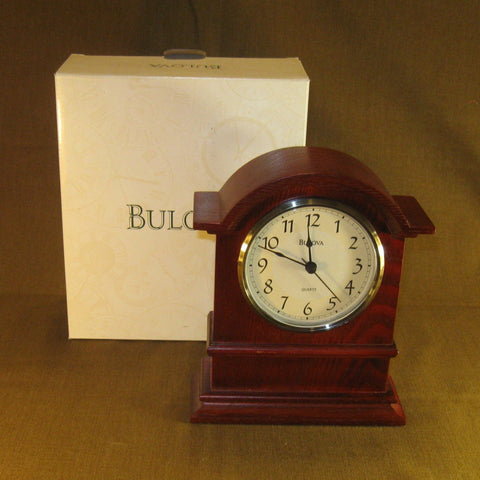 Bulova B2712 Table Mantle Clock Wood Cherry engraving NIB