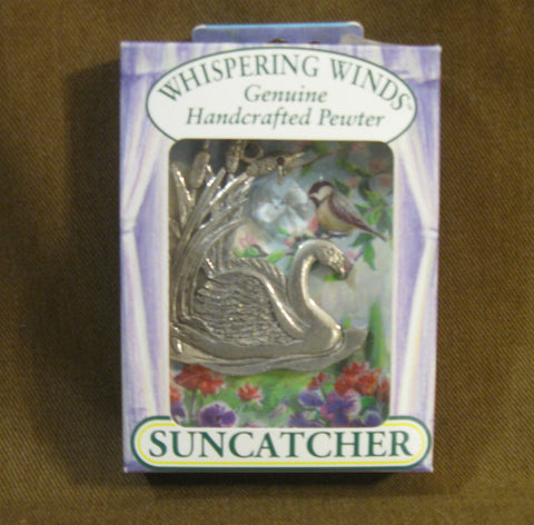 WHISPERING WINDS SWAN HAND CRAFTED PEWTER SUNCATCHER WITH SWAROVSKI CRYSTAL NEW