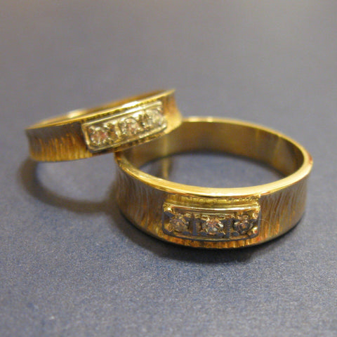 14k yellow Gold Stone set Wedding Bands (Ladies ~ size 7 Gents ~size 10.5) - Previously Loved